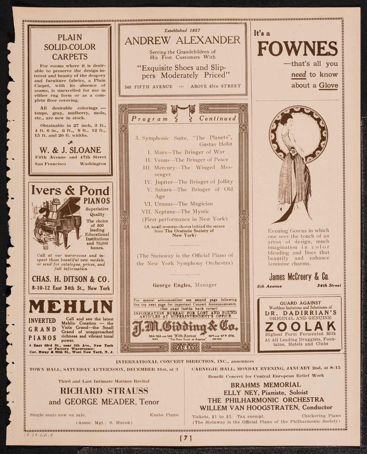 New York Symphony Orchestra, December 29, 1921, program page 7