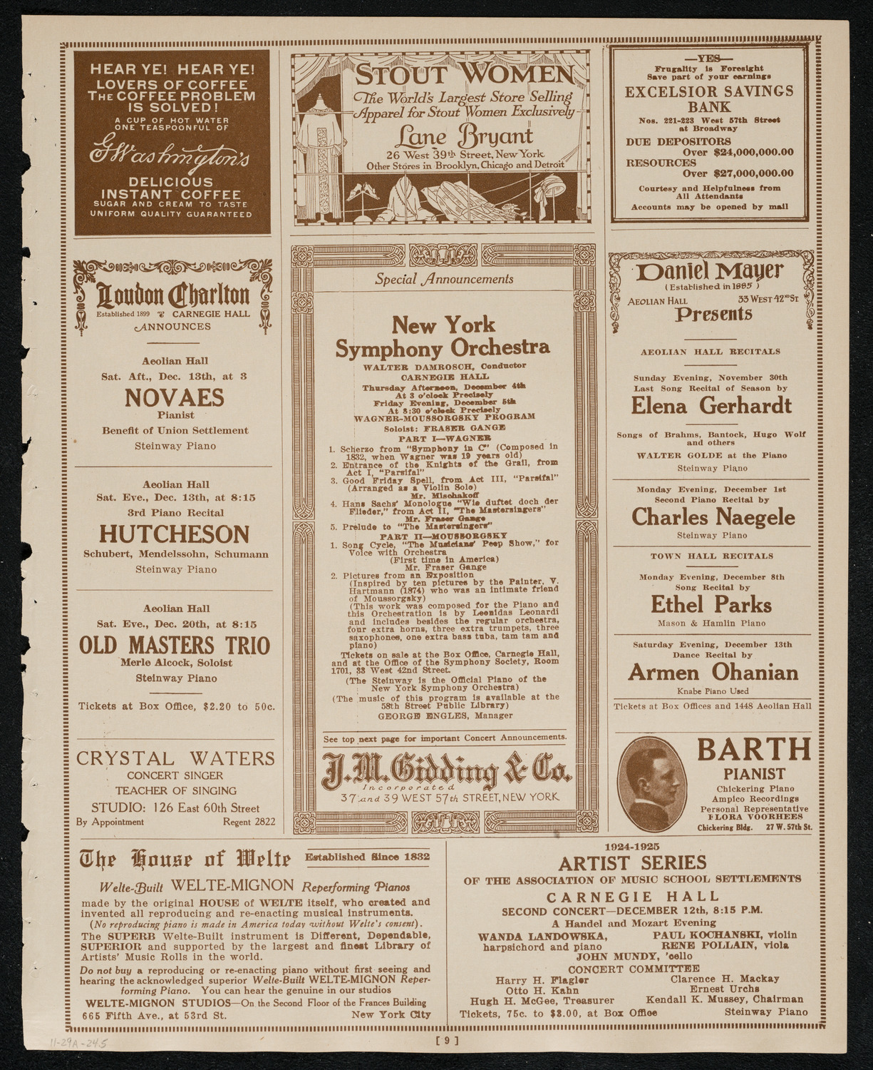 Boston Symphony Orchestra, November 29, 1924, program page 9