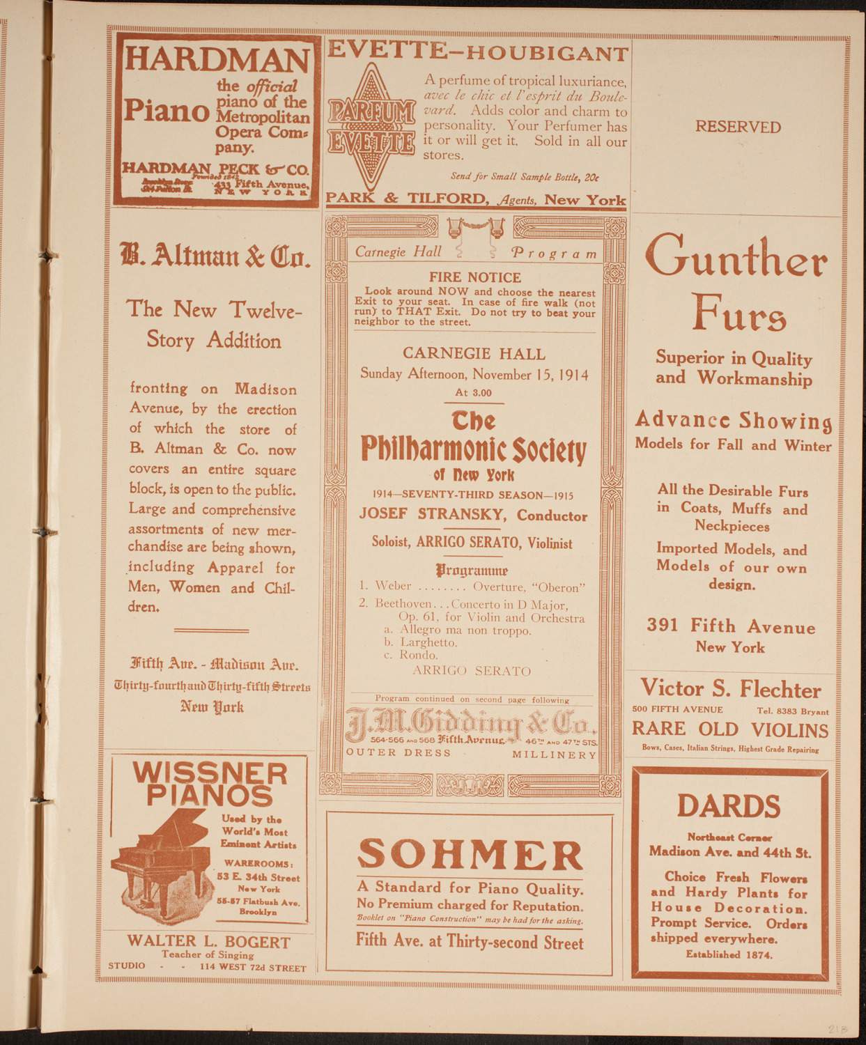 New York Philharmonic, November 15, 1914, program page 5