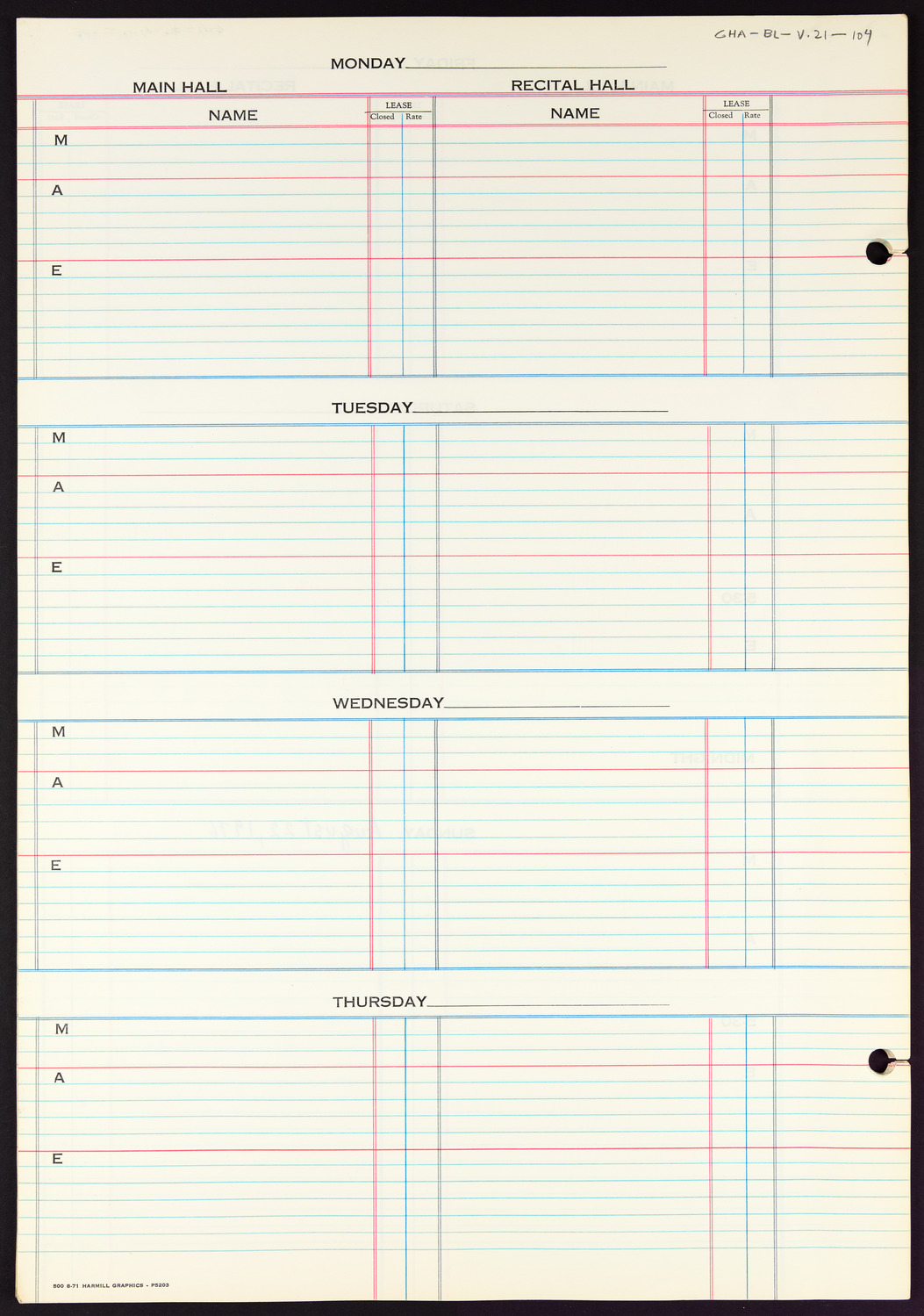 Carnegie Hall Booking Ledger, volume 21, page 104