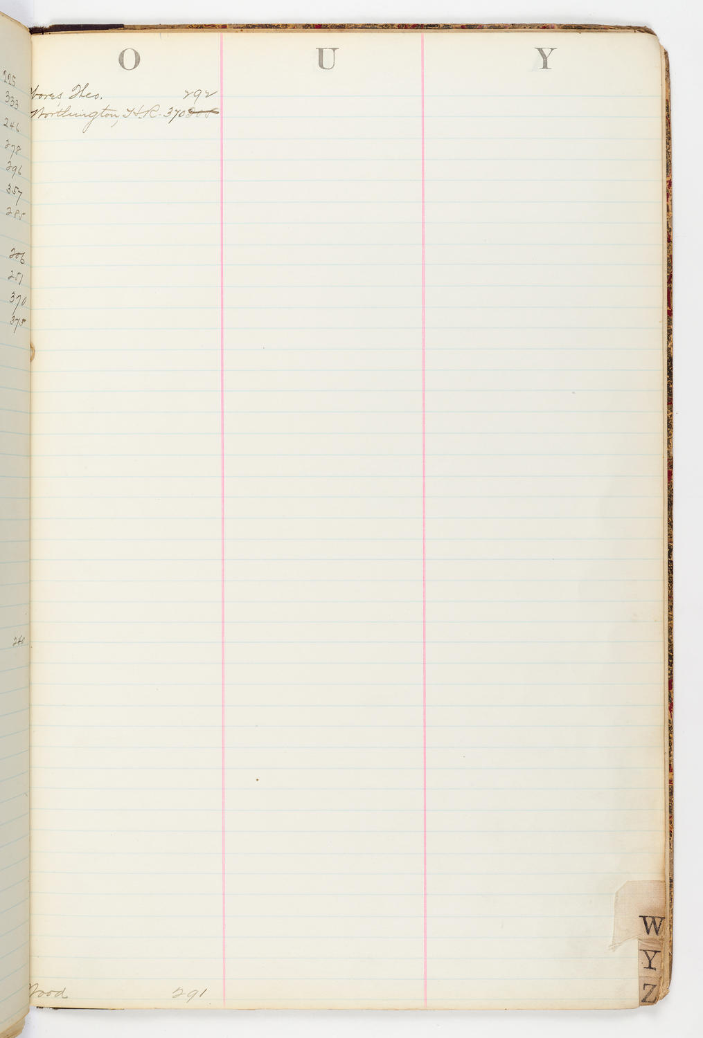 Music Hall Account Ledger Index, volume 2, page 59