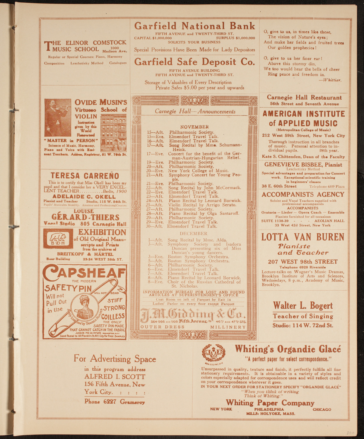 Co-Operative Symphony Orchestra, November 14, 1914, program page 3