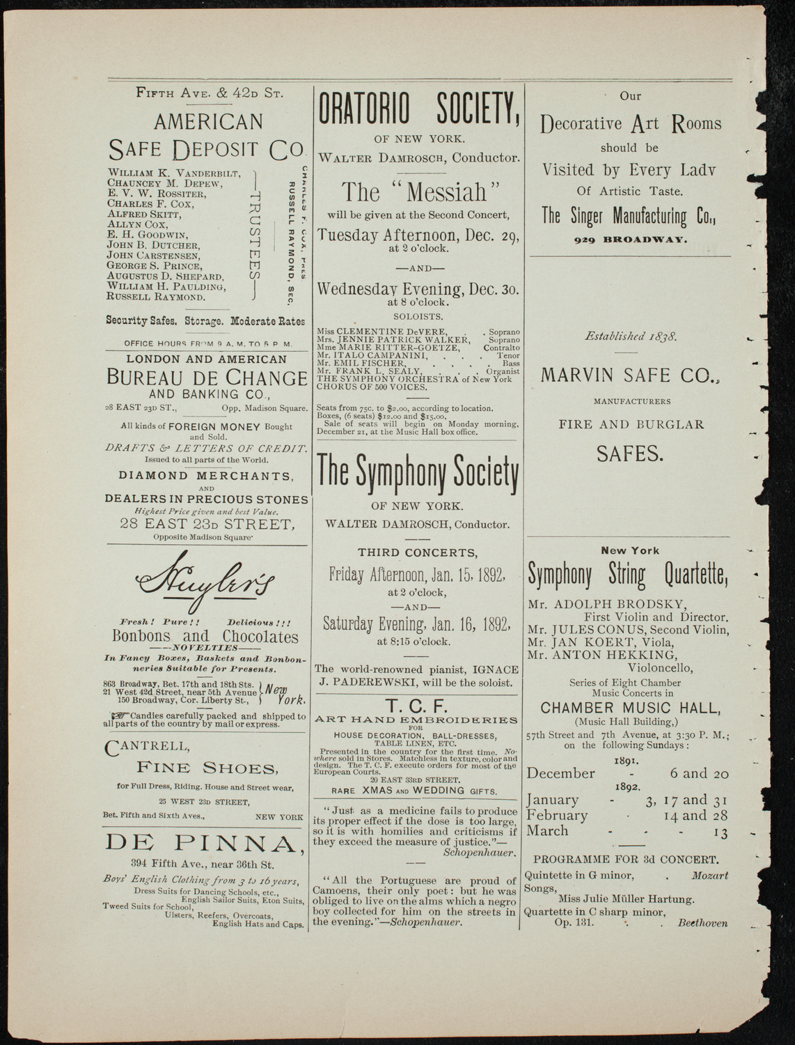 New York Symphony String Quartet, December 20, 1891, program page 4