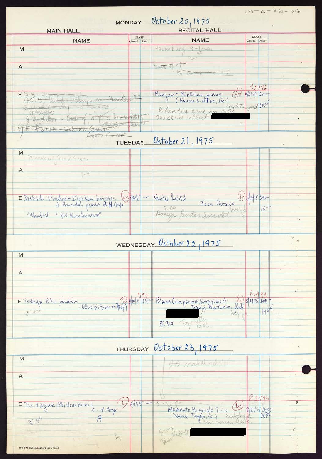 Carnegie Hall Booking Ledger, volume 21, page 16