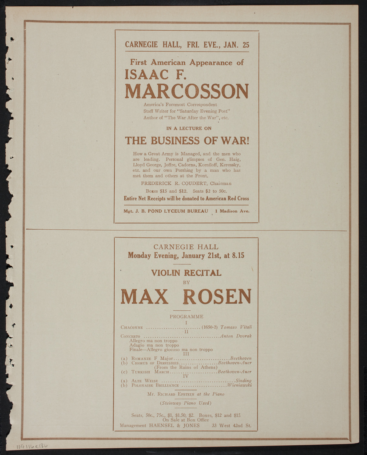 German Press Club Concert, January 16, 1918, program page 11