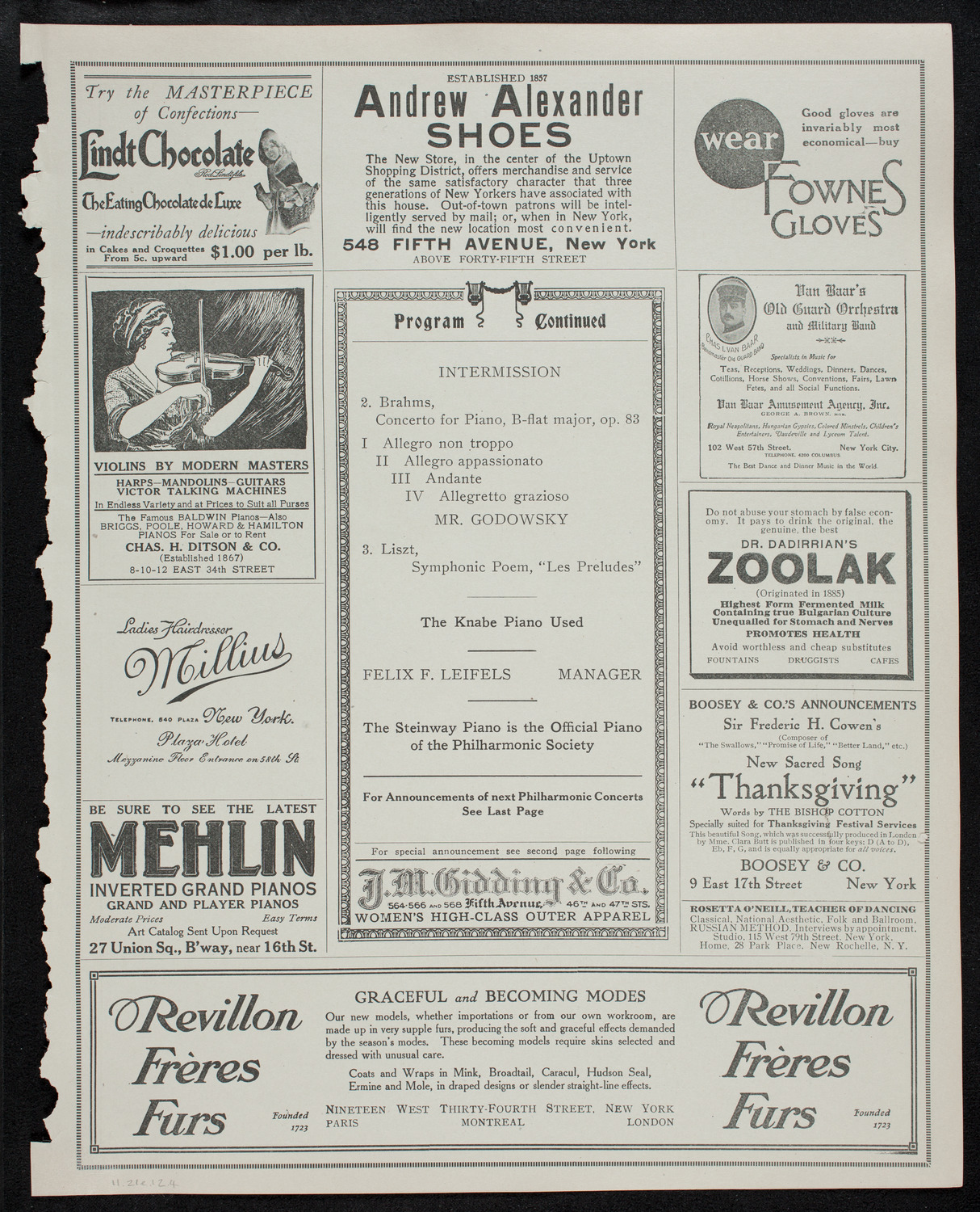 New York Philharmonic, November 21, 1912, program page 7