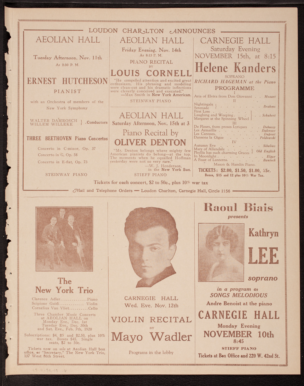 Sophie Braslau, Contralto, November 9, 1919, program page 11