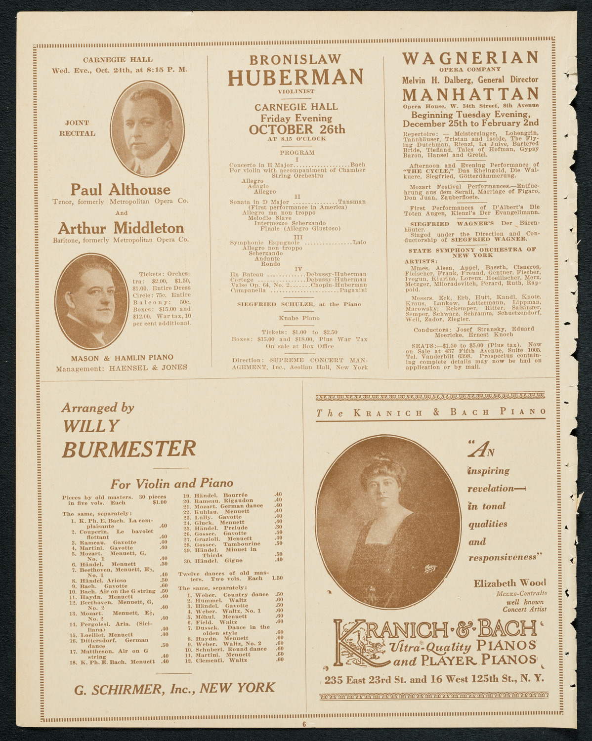Claudio Arrau, Piano, October 20, 1923, program page 6