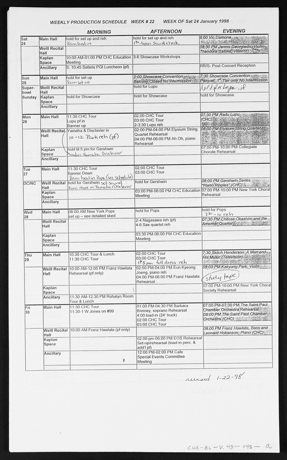 Carnegie Hall Booking Ledger, volume 43, page 45a