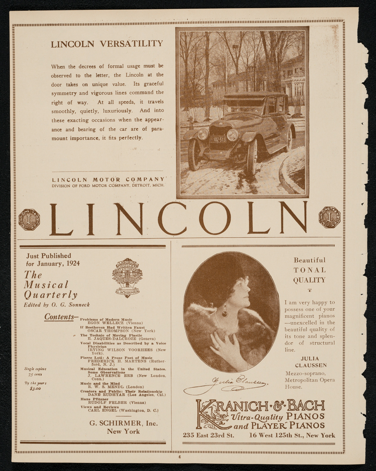 Margaret Matzenauer, Mezzo-Soprano, and Mitja Nikisch, Piano, February 8, 1924, program page 6