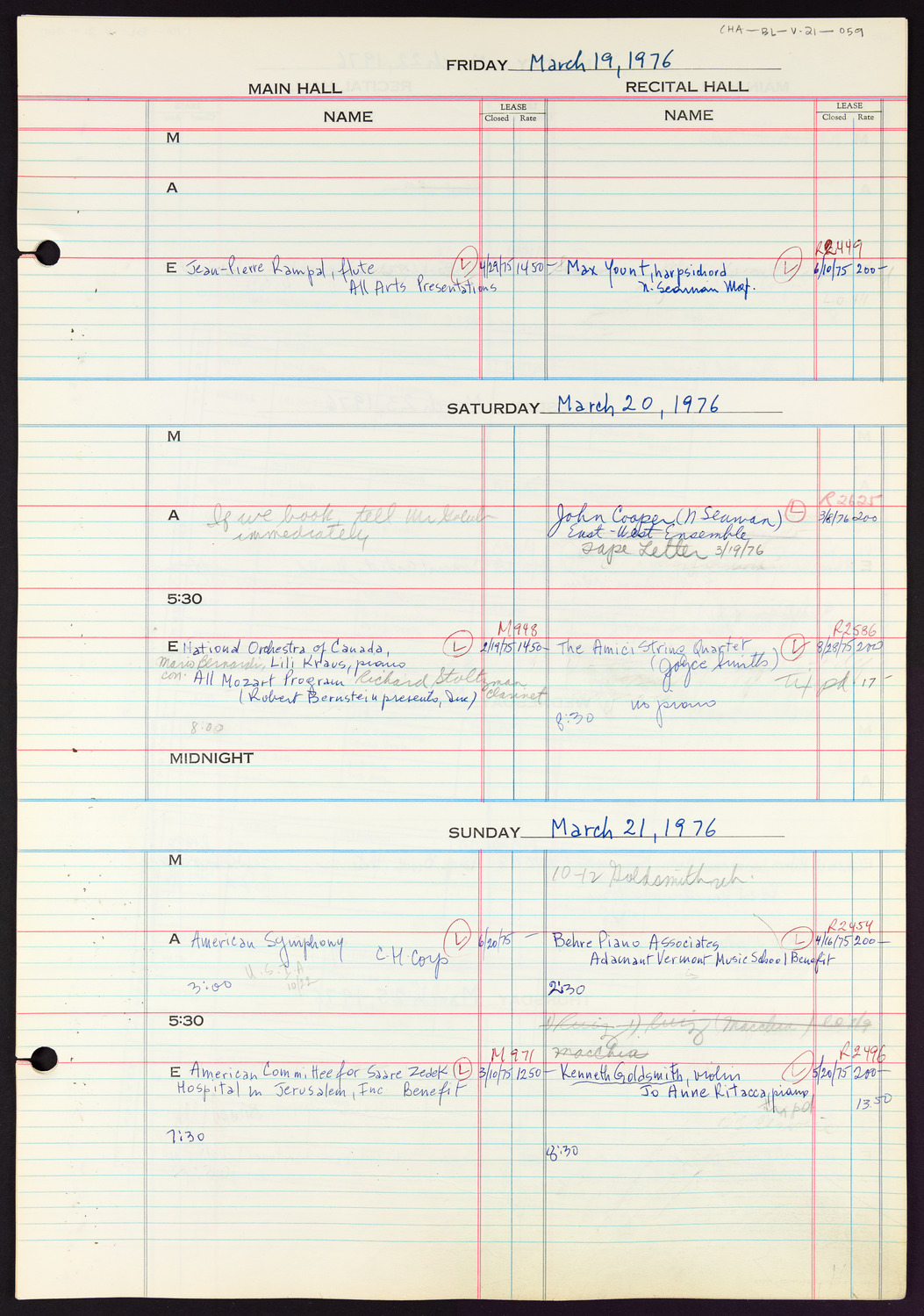 Carnegie Hall Booking Ledger, volume 21, page 59