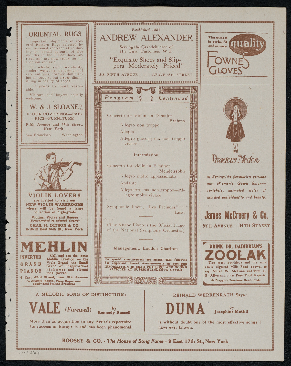 National Symphony Orchestra, February 17, 1921, program page 7