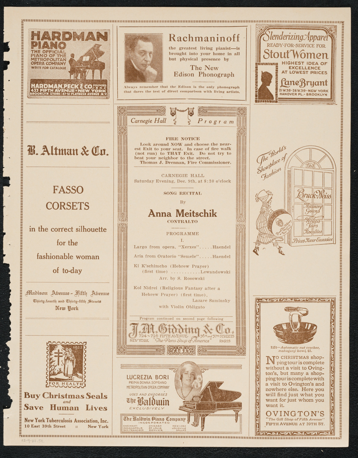 Anna Meitschik, Contralto, December 9, 1922, program page 5