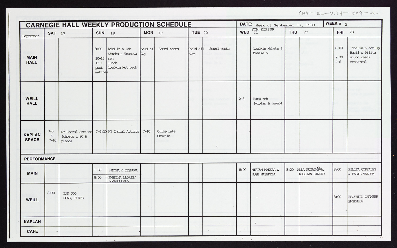 Carnegie Hall Booking Ledger, volume 34, page 9a