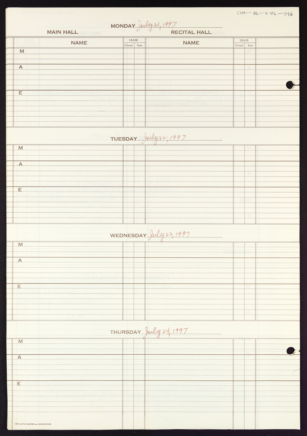 Carnegie Hall Booking Ledger, volume 42, page 96