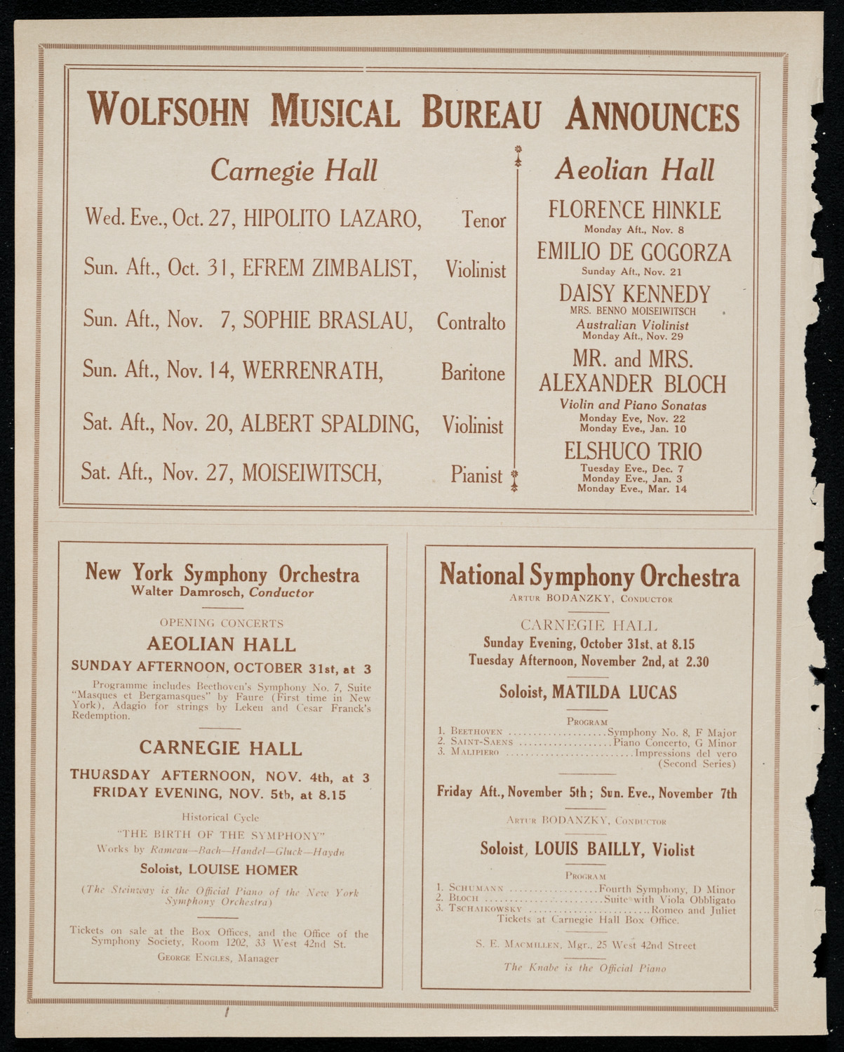 National Symphony Orchestra, October 26, 1920, program page 8