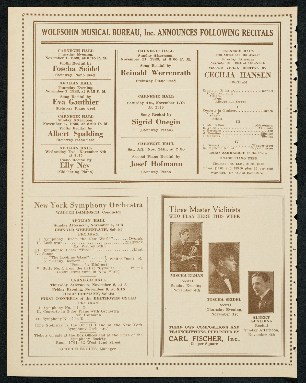 New York Symphony Orchestra, November 1, 1923, program page 8