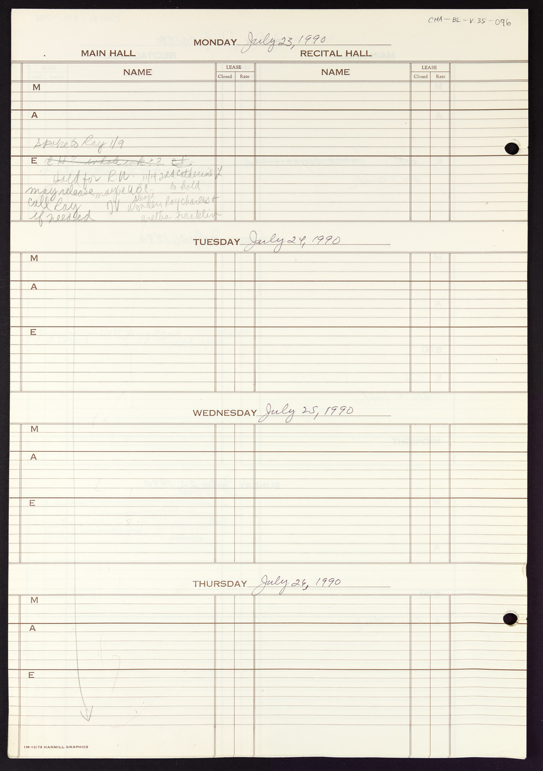 Carnegie Hall Booking Ledger, volume 35, page 96