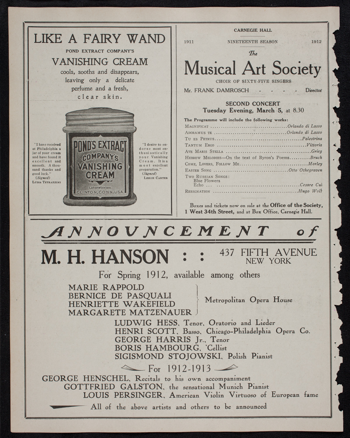 Wilhelm Backhaus, Piano, January 12, 1912, program page 8