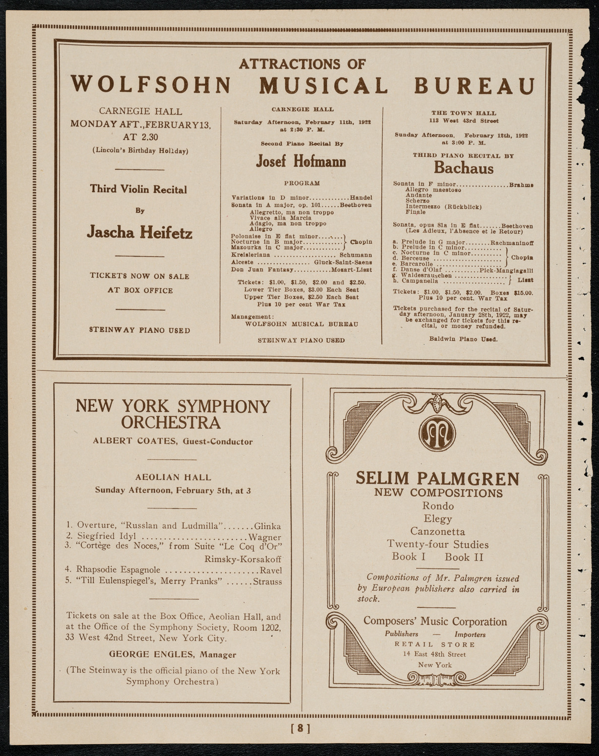 New York Philharmonic, February 3, 1922, program page 8