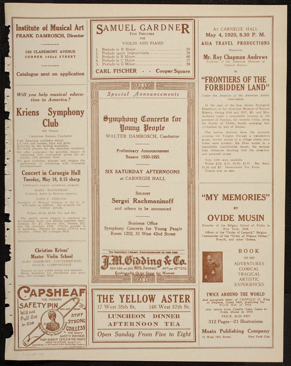 Dirk Foch Symphony Concert, April 21, 1920, program page 9