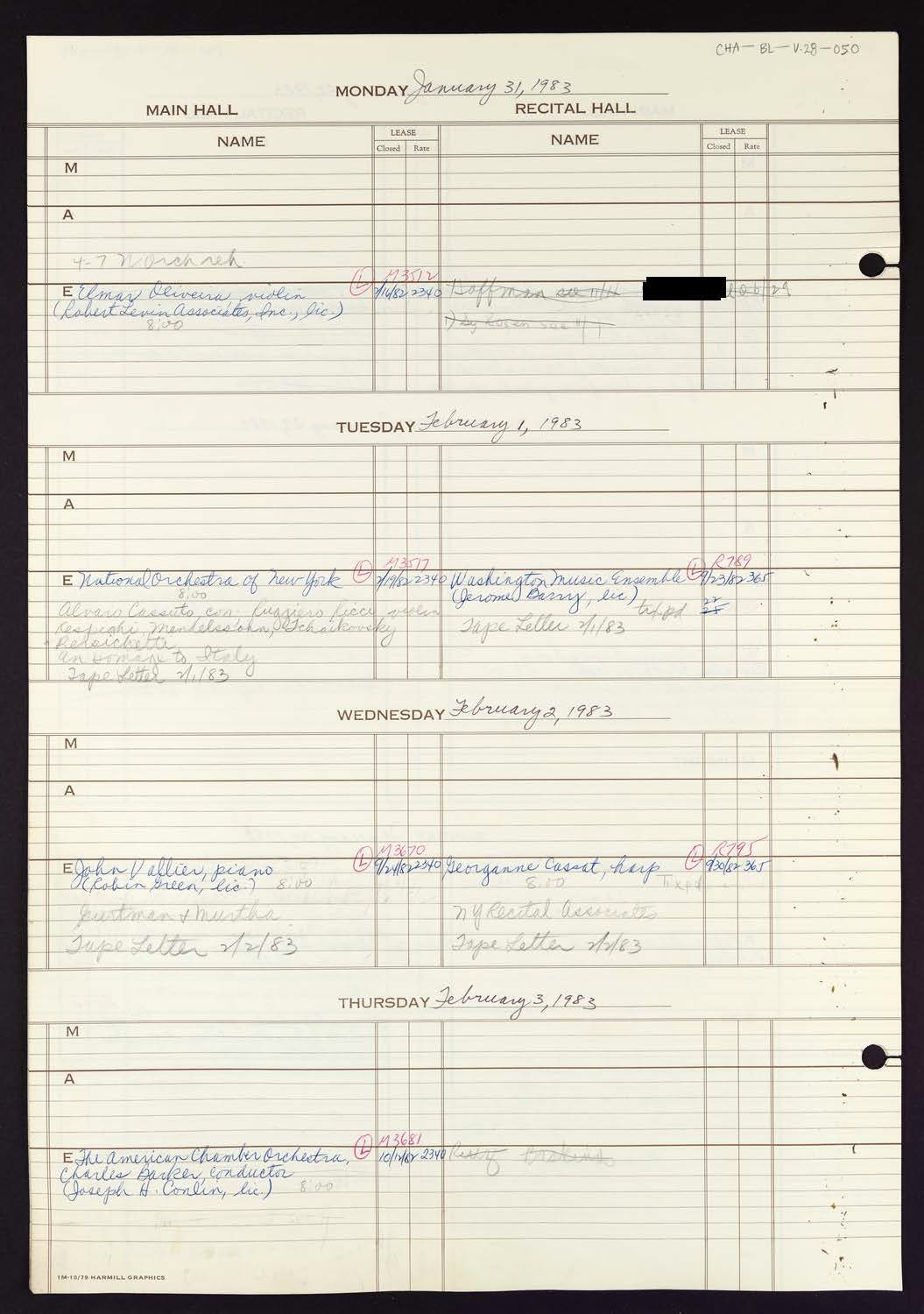 Carnegie Hall Booking Ledger, volume 28, page 50