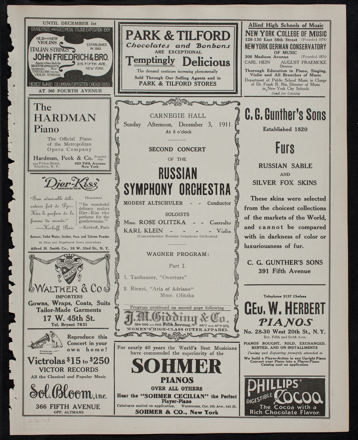 Russian Symphony Society of New York, December 3, 1911, program page 5