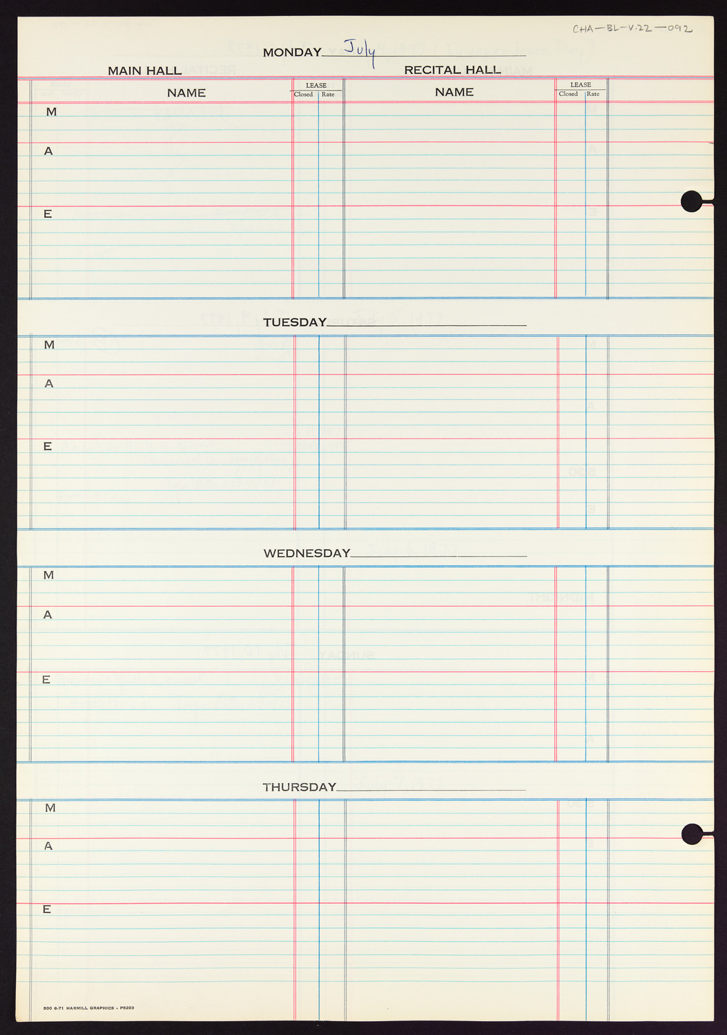 Carnegie Hall Booking Ledger, volume 22, page 92