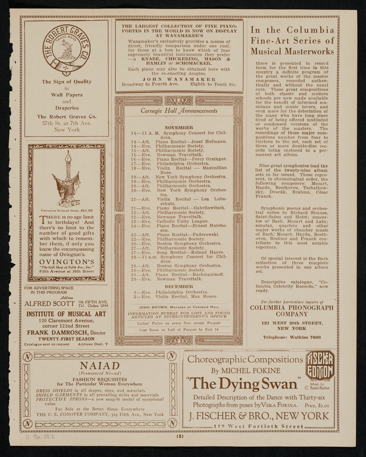 New York Philharmonic, November 13, 1925, program page 3