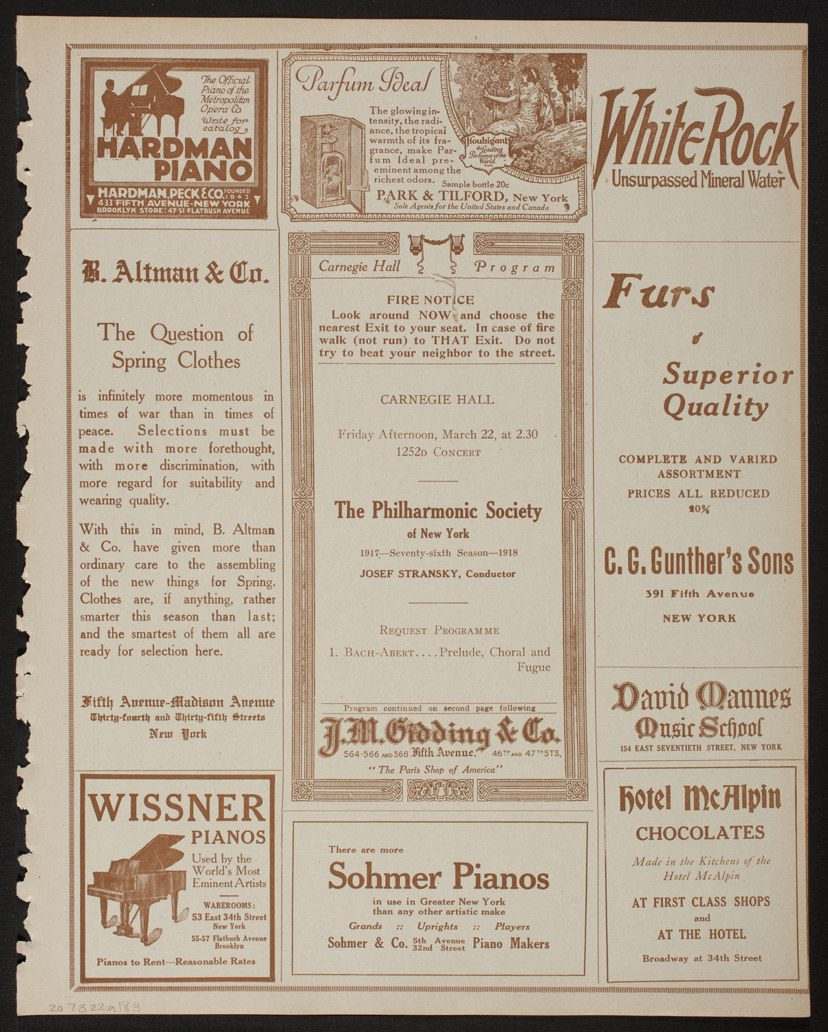 New York Philharmonic, March 22, 1918, program page 5
