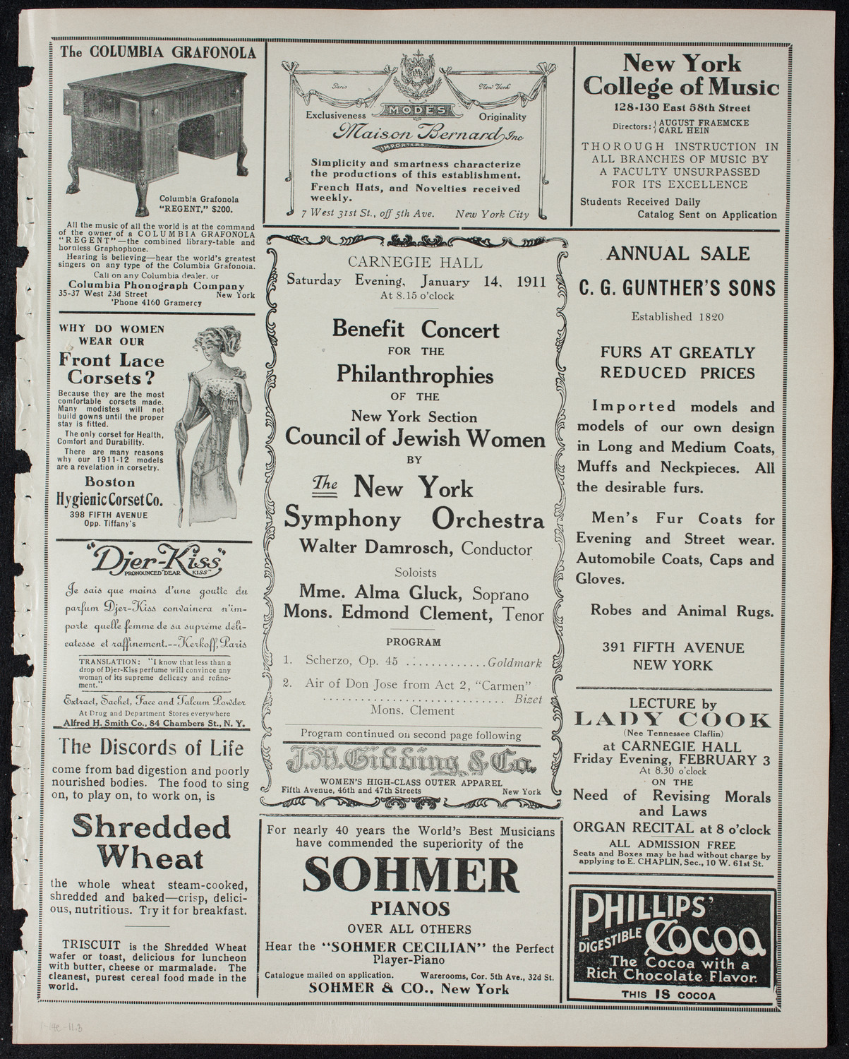 New York Symphony Orchestra: Benefit for the Council of Jewish Women, New York Section, January 14, 1911, program page 5