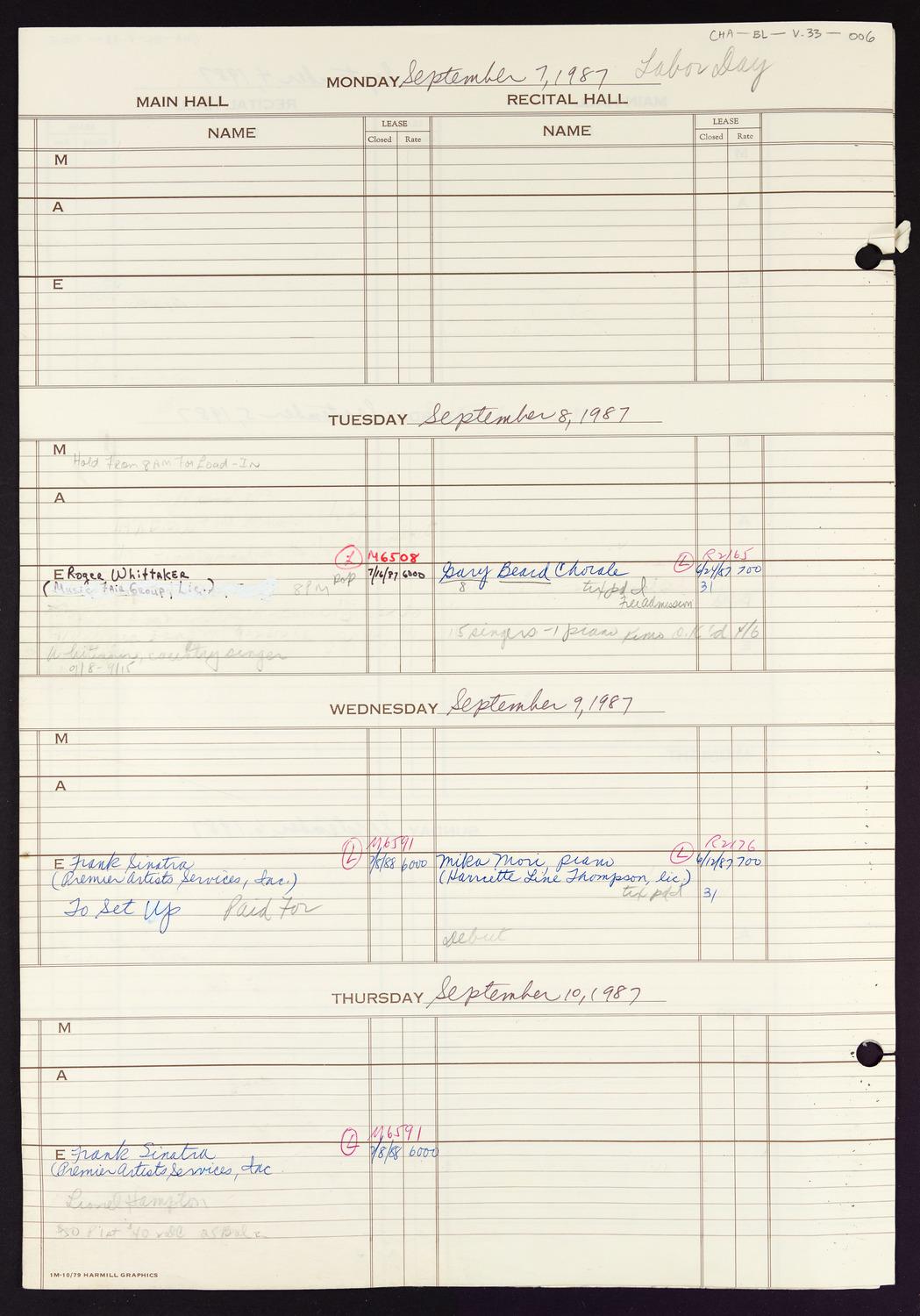 Carnegie Hall Booking Ledger, volume 33, page 6