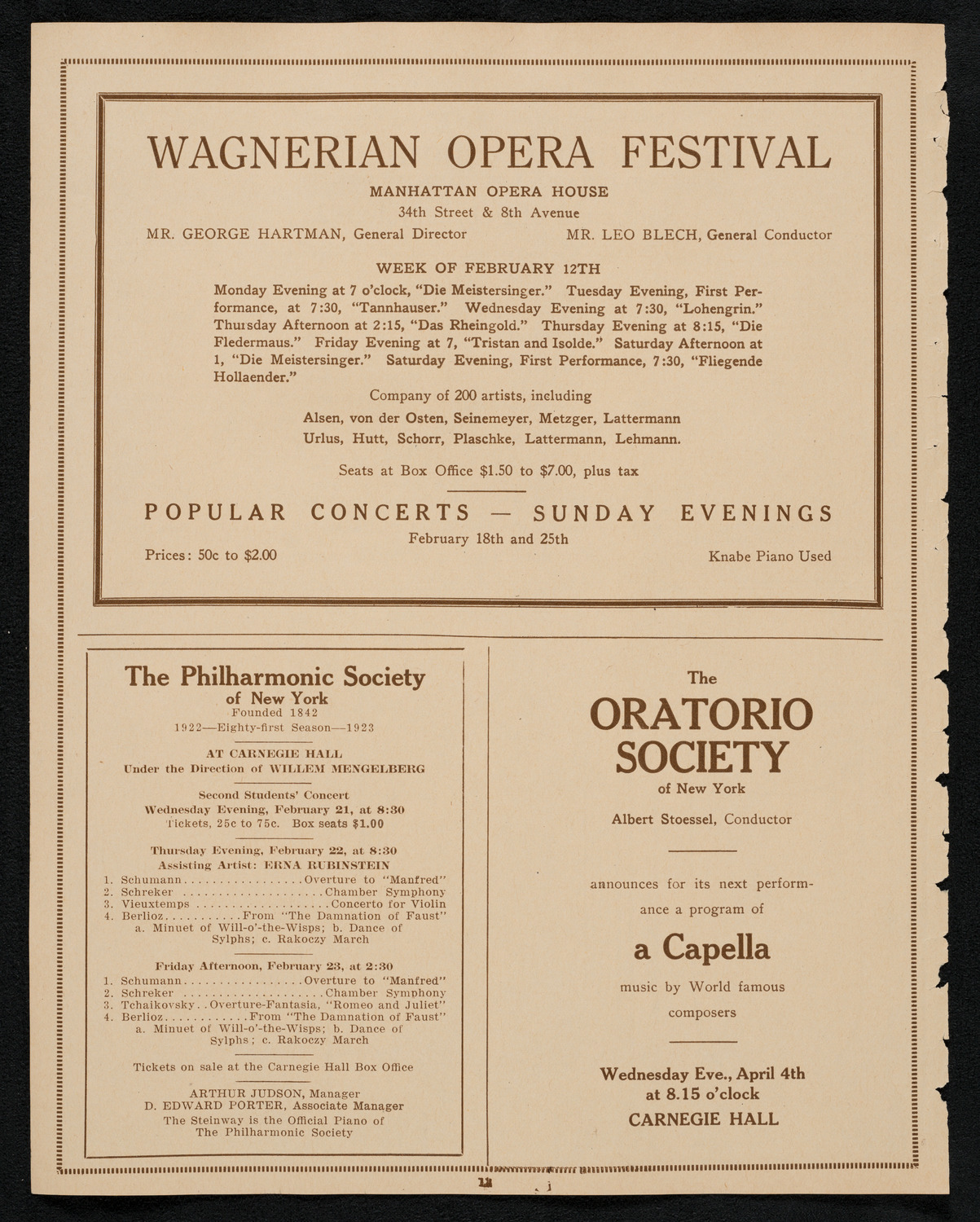New York Philharmonic, February 18, 1923, program page 12