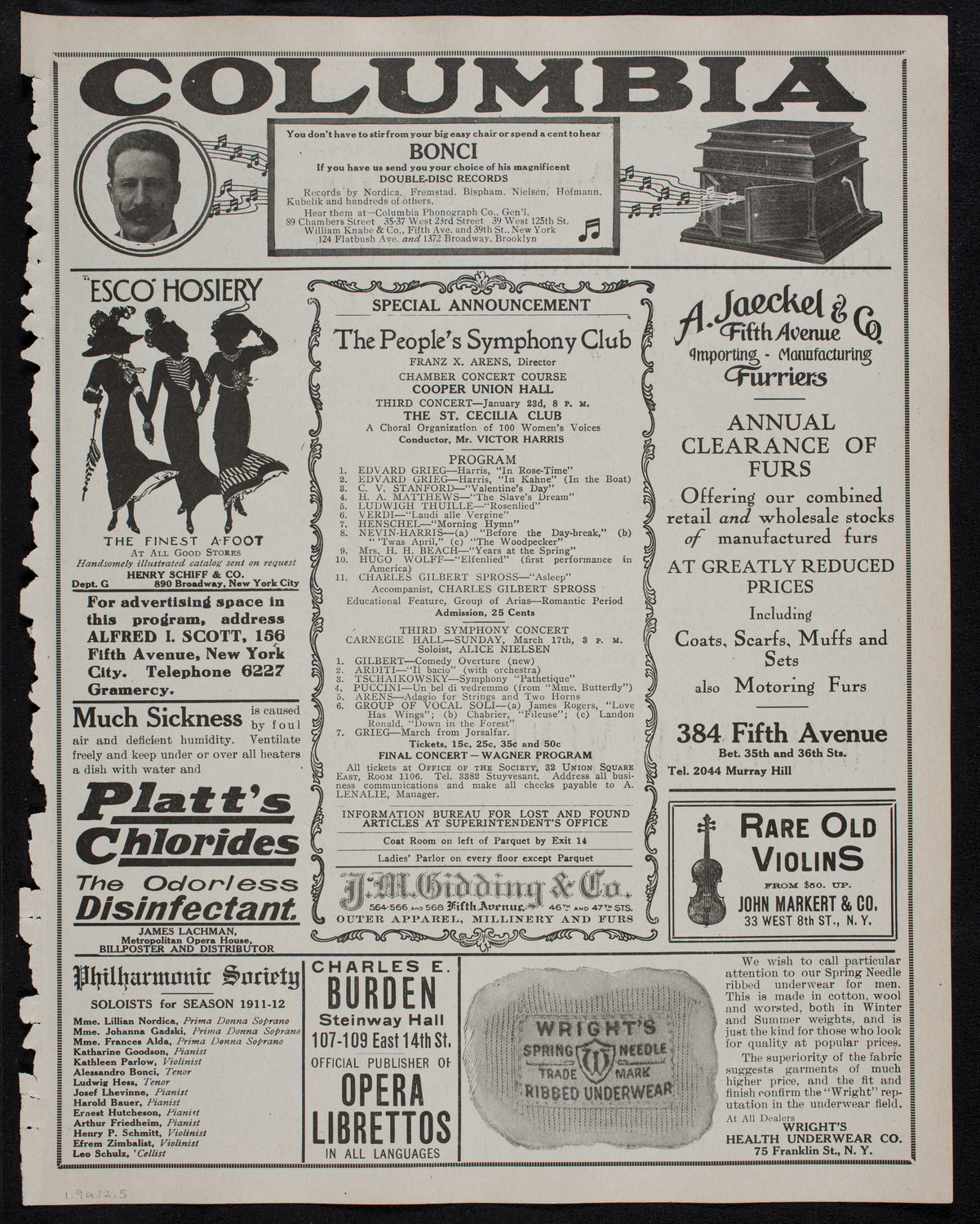 Elena Gerhardt, Soprano, January 9, 1912, program page 9