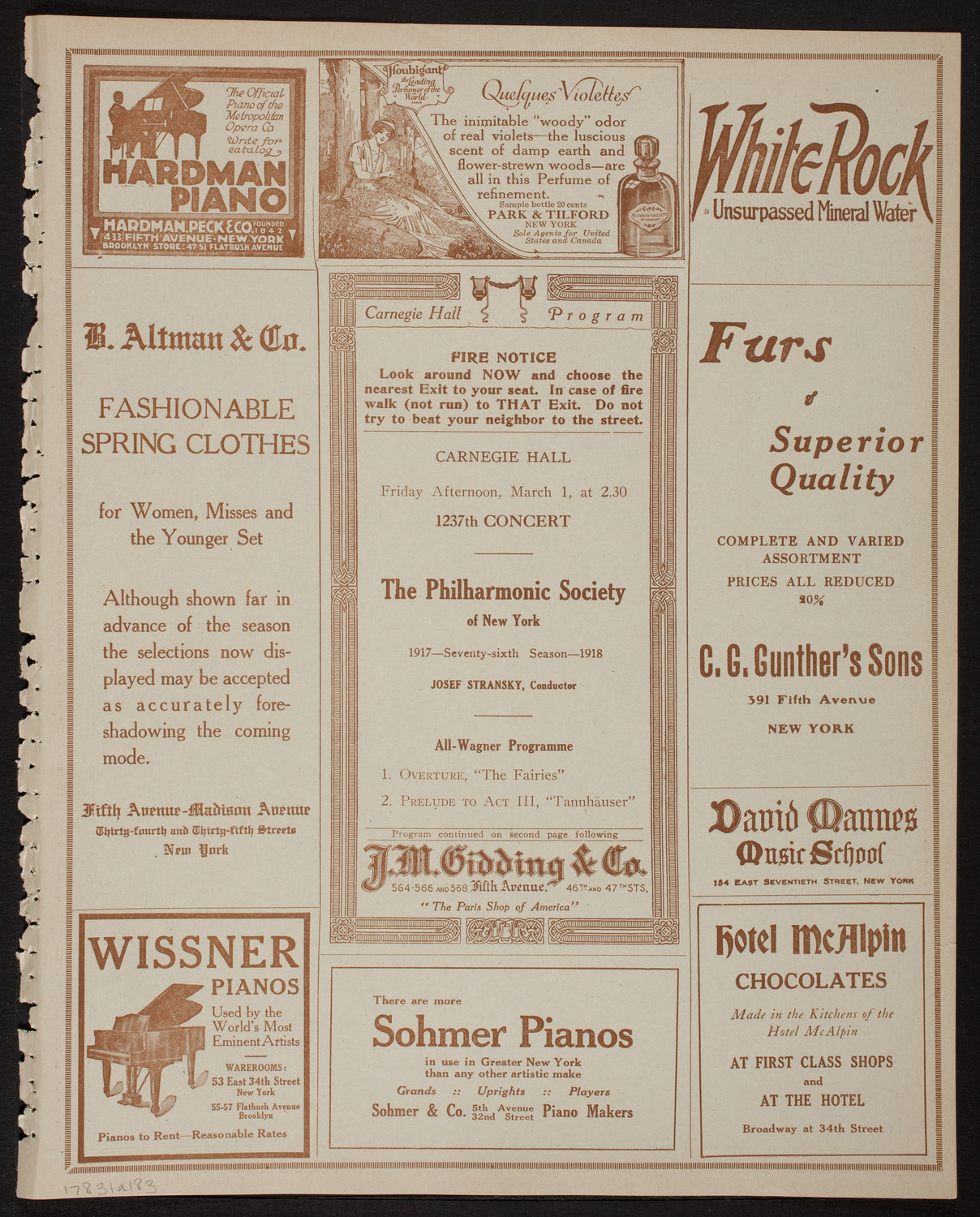 New York Philharmonic, March 1, 1918, program page 5