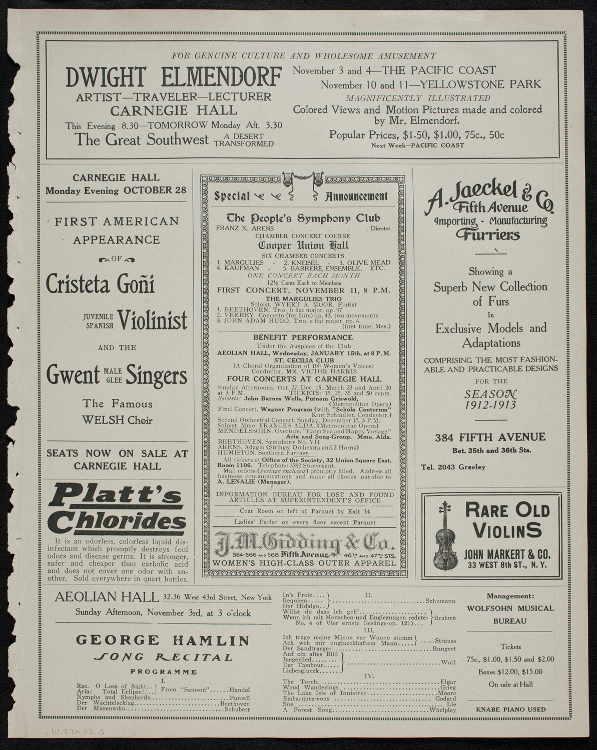 People's Symphony Concert, October 27, 1912, program page 9