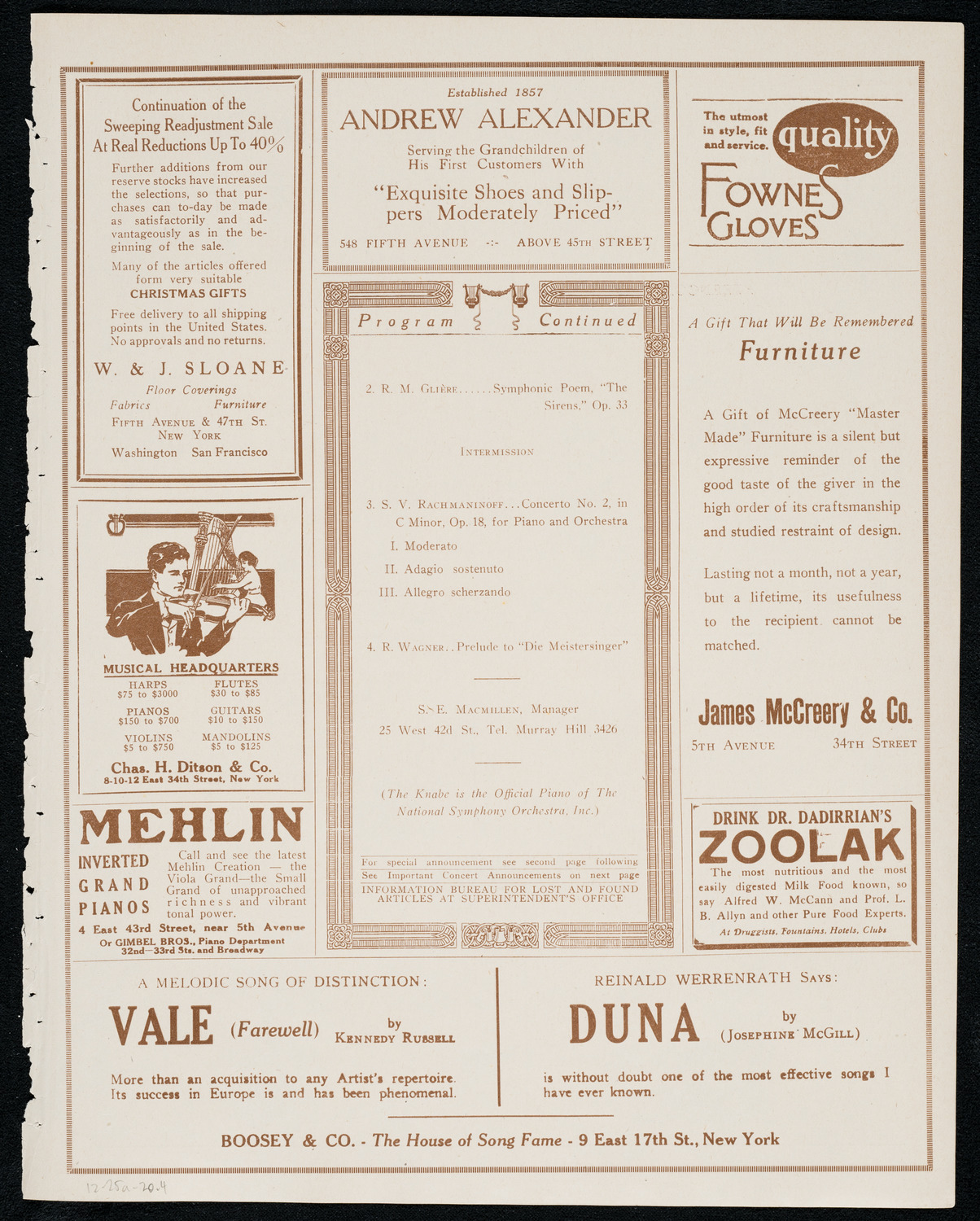 National Symphony Orchestra, December 25, 1920, program page 7