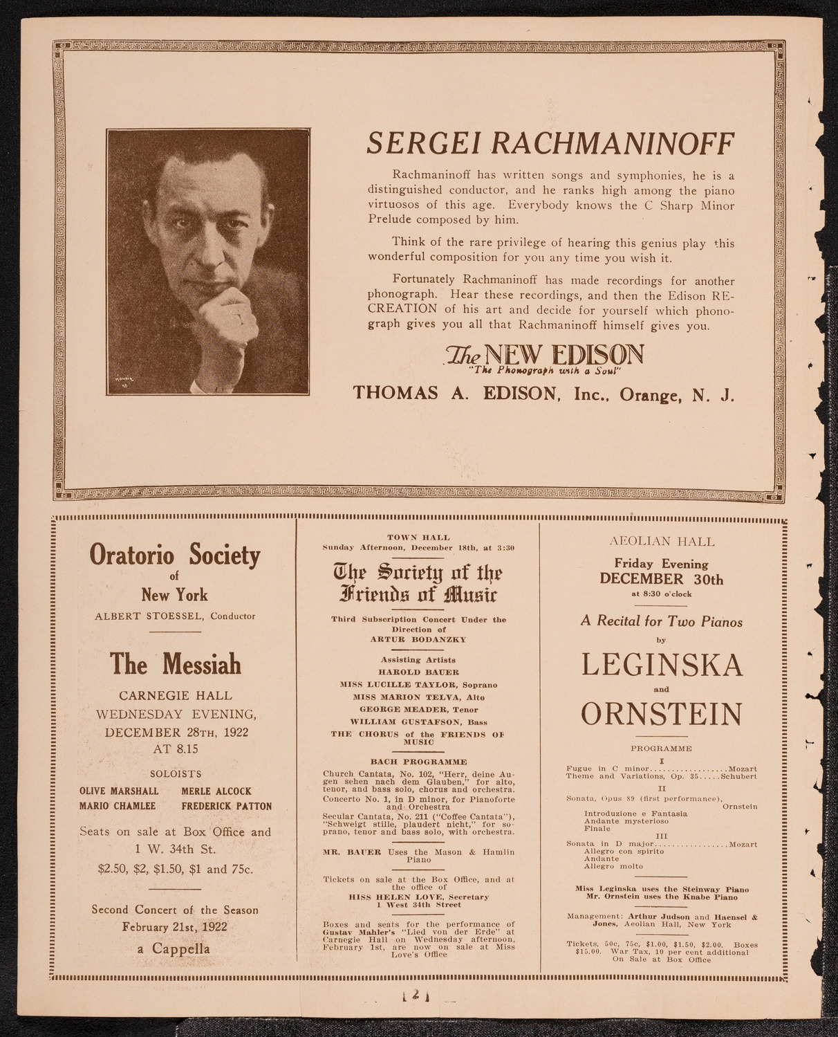 David Bispham Memorial Concert, December 13, 1921, program page 2