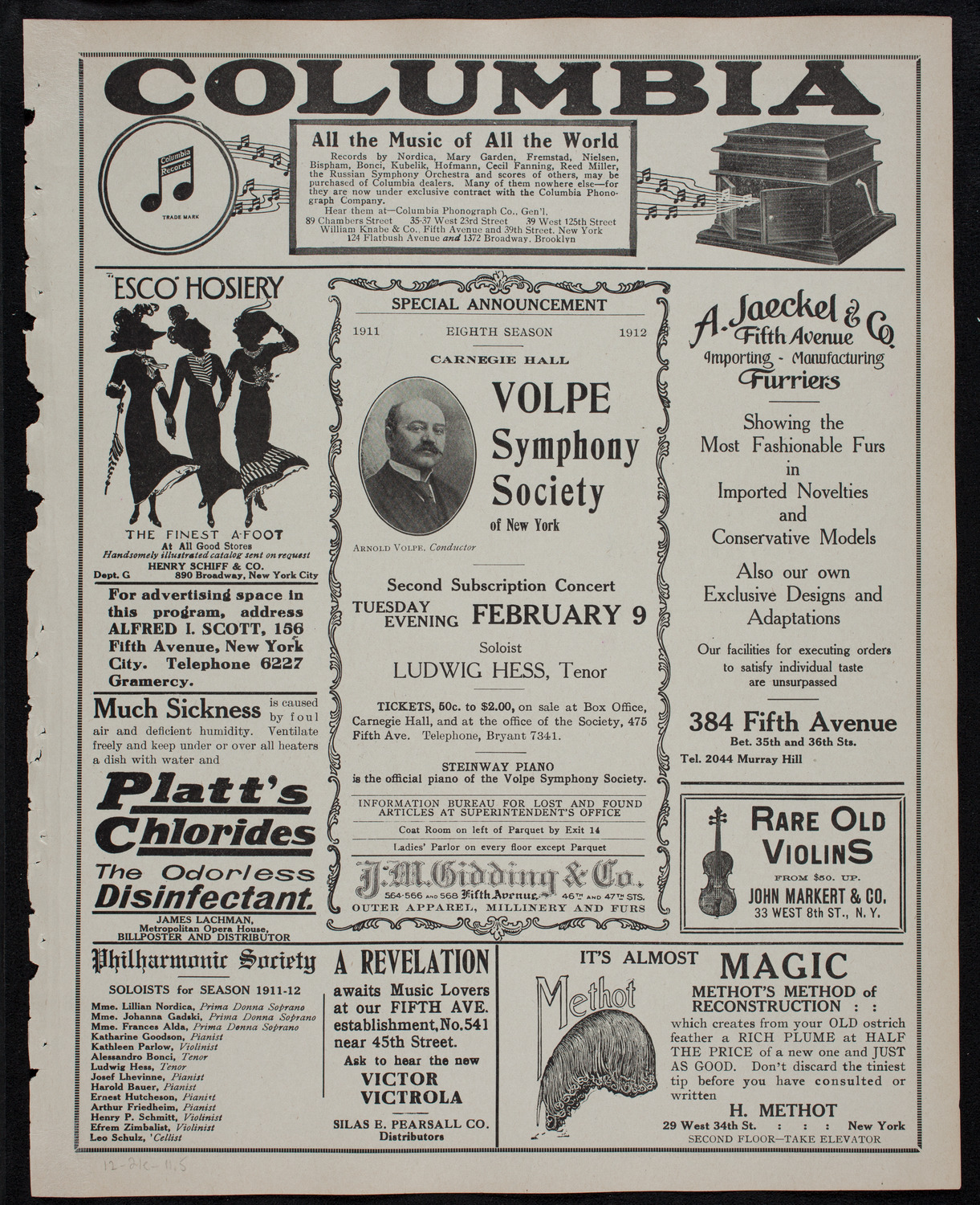 New York Philharmonic, December 21, 1911, program page 9