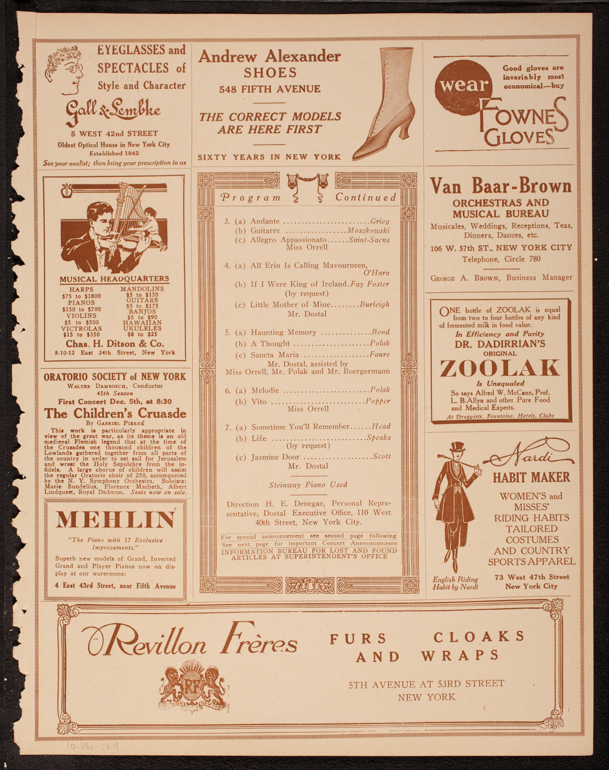 George Dostal, Tenor, October 28, 1917, program page 7