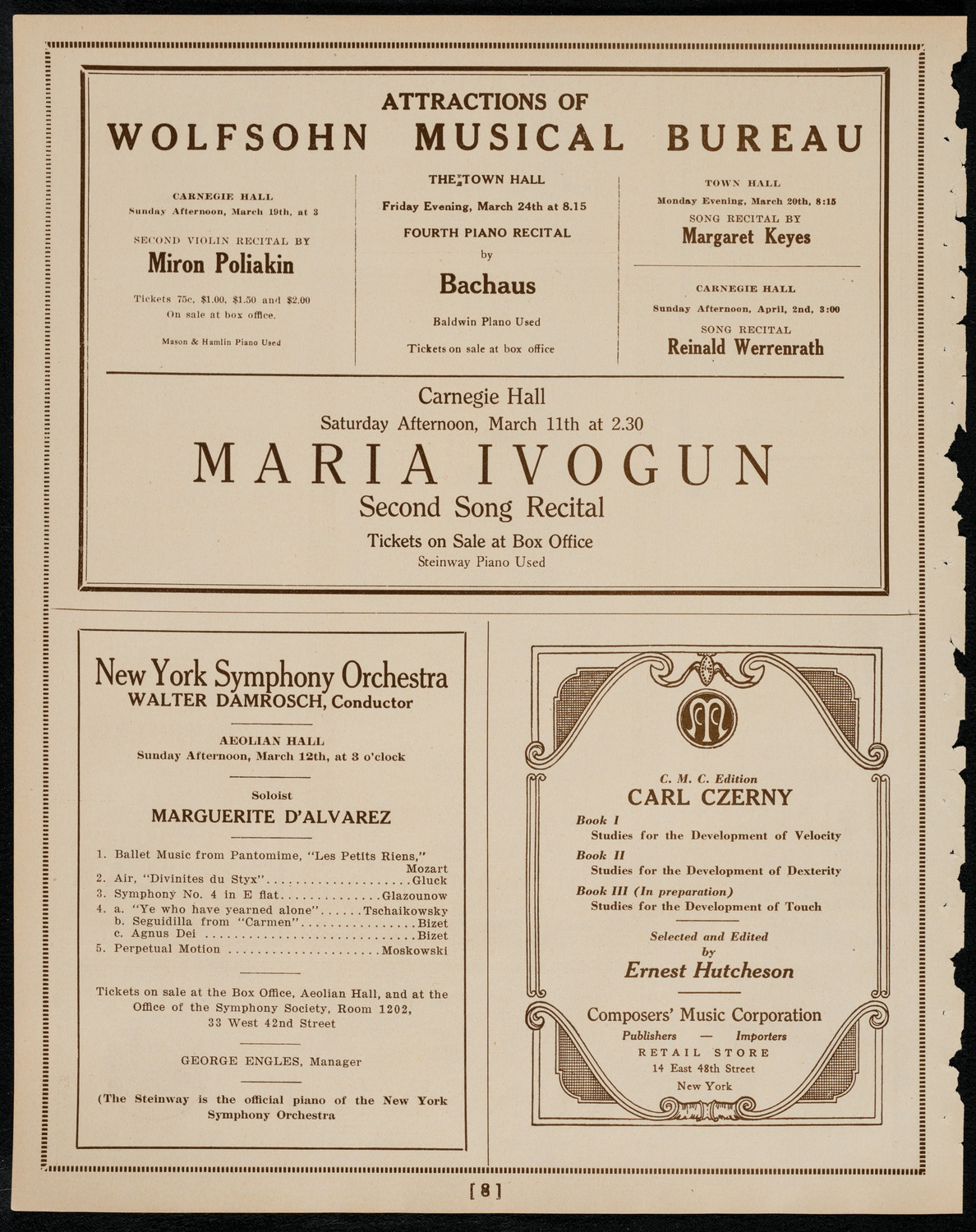 New York Philharmonic, March 9, 1922, program page 8