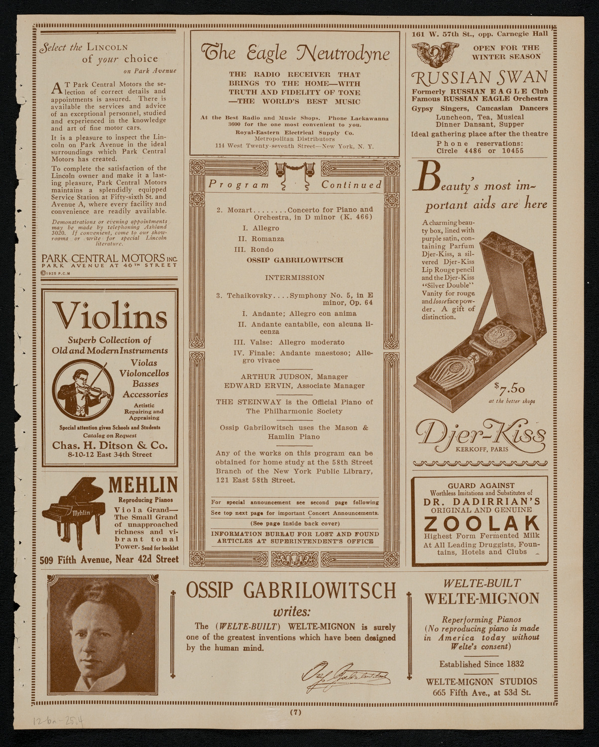 New York Philharmonic, December 6, 1925, program page 7