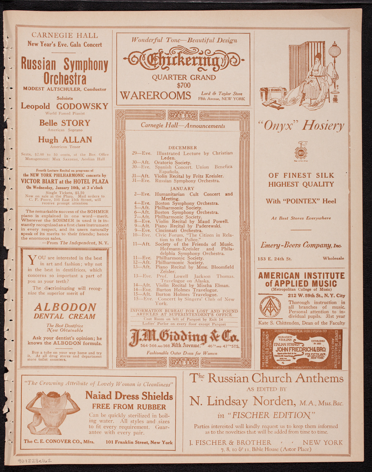 Oratorio Society of New York, December 28, 1916, program page 3