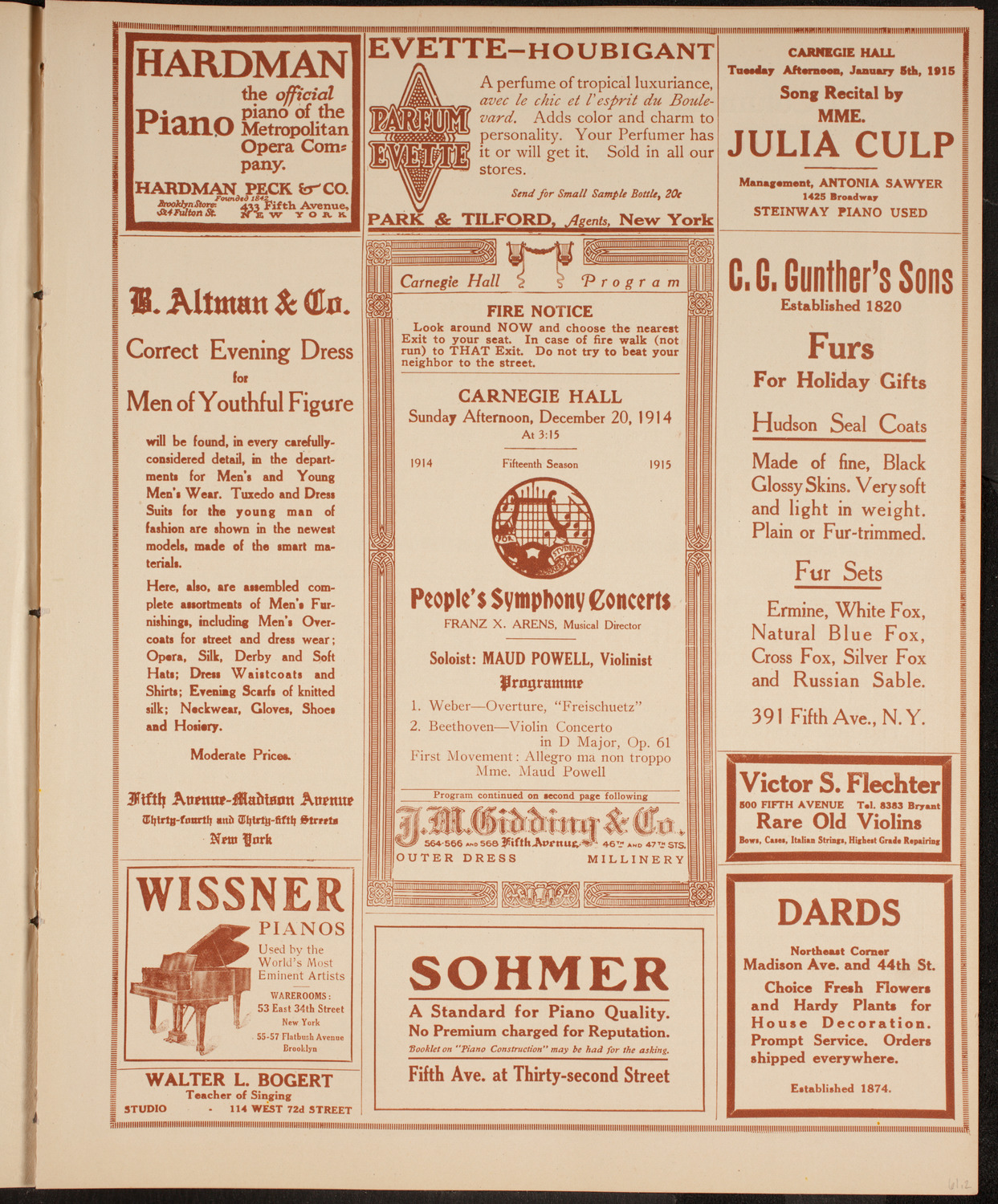 People's Symphony Concert, December 20, 1914, program page 5