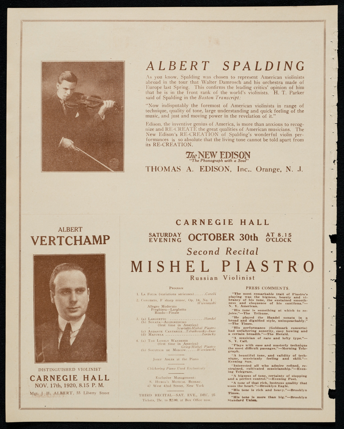Thelma Given, Violin, October 27, 1920, program page 2