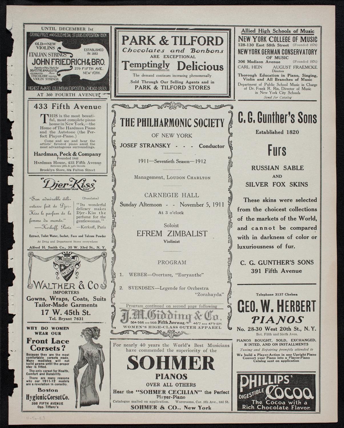 New York Philharmonic, November 5, 1911, program page 5