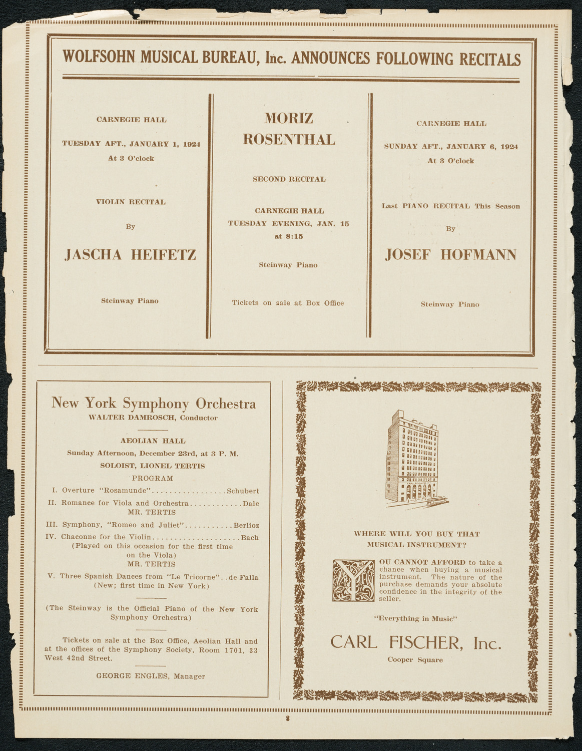 Ignacy Jan Paderewski, Piano, December 15, 1923, program page 8