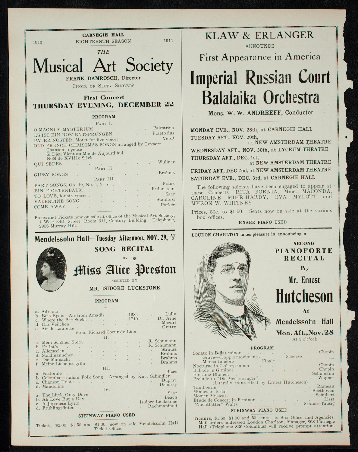 New York Philharmonic, November 25, 1910, program page 10