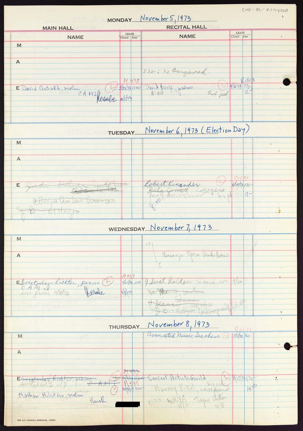 Carnegie Hall Booking Ledger, volume 19, page 20