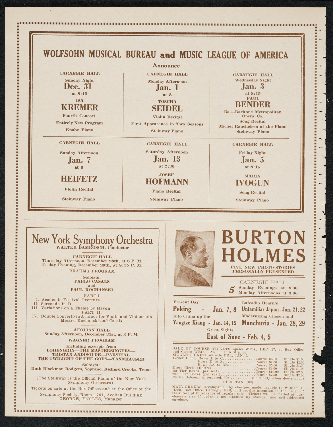 Sigrid Onégin, Contralto, Harold Bauer, and Felix Salmond, December 17, 1922, program page 8